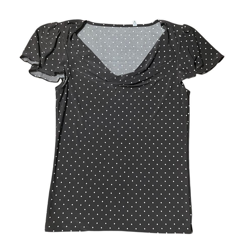 Brown and White Retro Polka Dot Cowl Neck Top Size Small